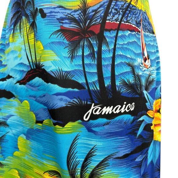 Vintage 90's Jamaica Montego Bay Dress Hawaiian Style Palm Mini Sleeveless Large - Picture 3 of 6